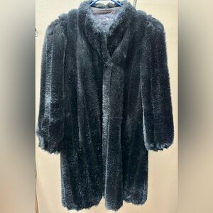 Vintage 1970’s Womens Black Hunters Run Long Faux Fur Coat
